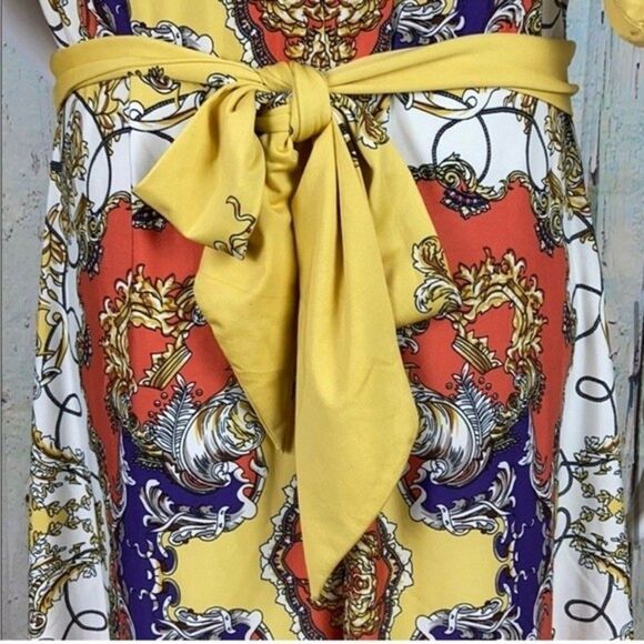 BCBGMaxAzria Yellow Colorful Day Dress Size Medium - Picture 7 of 10